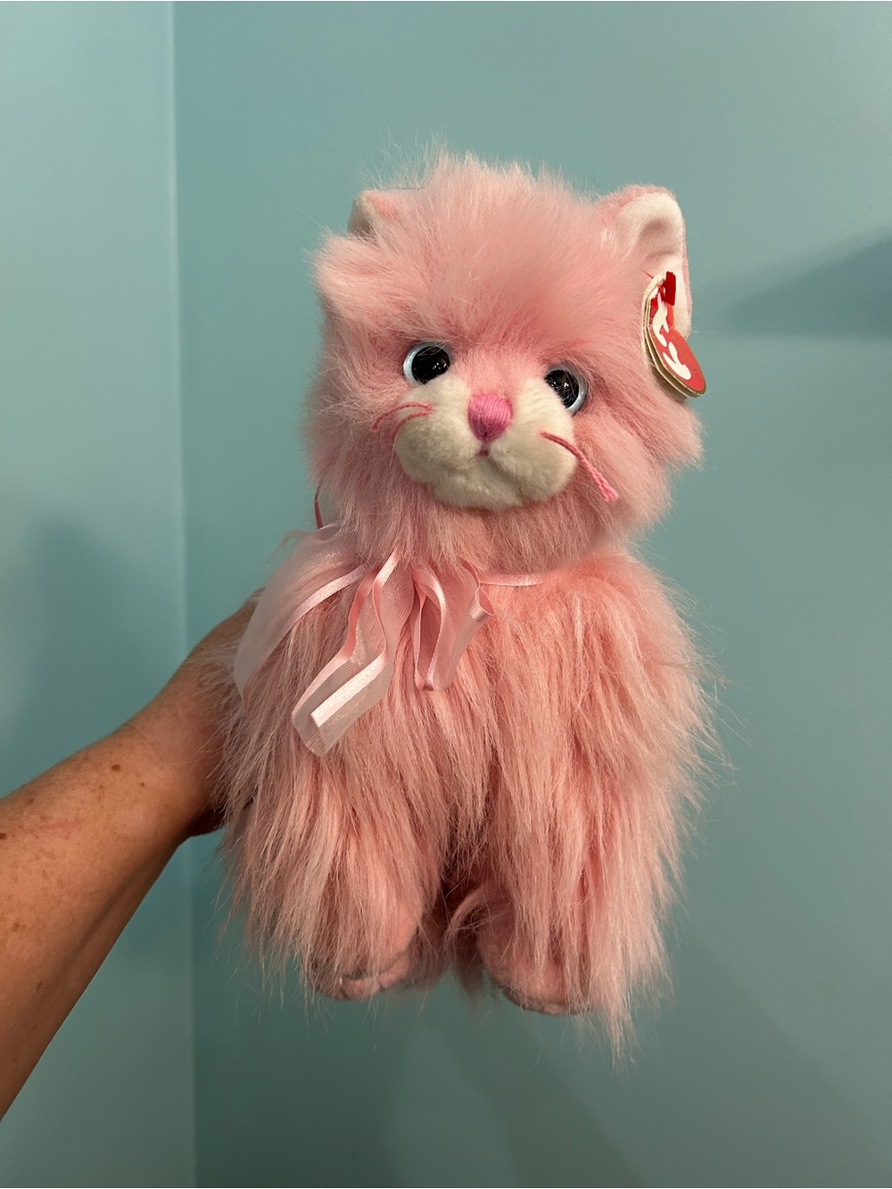 TY Classic Jeweled Pink Cat Kitten Plush 2006 Blue Eyes Long Hair Fluffy